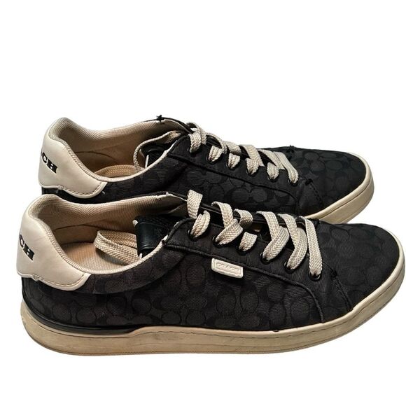 COACH Navy Lowline Signature Jacquard Lace Up Sneakers Shoes Women size 8 - Picture 3 of 10
